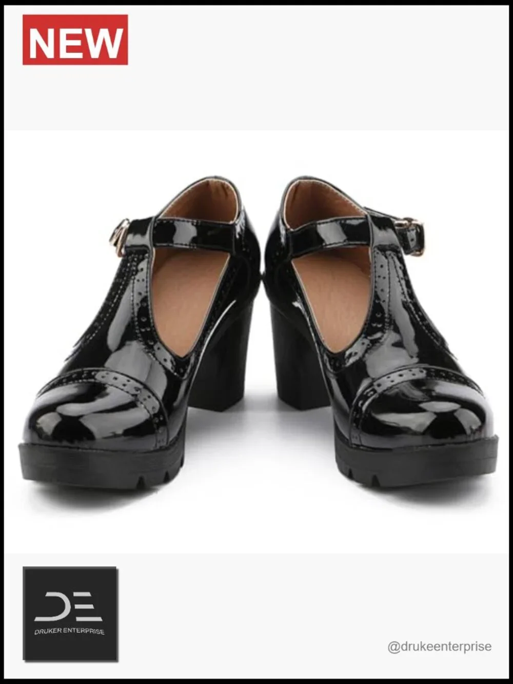 Classic T-Strap Platform Mid-Heel Square Toe Oxfords Dress Shoes